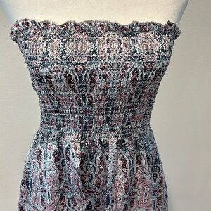 Willow & Root Multi Color Strapless Smocked Maxi Tube Top Split Front XS NWT
